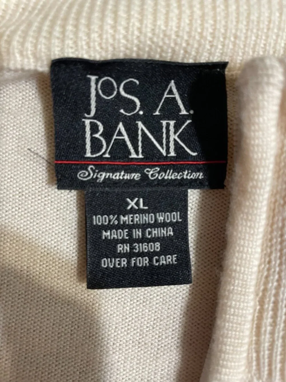 Jos A. Bank Merino Wool Sweater 1/4 Zipper‎ Men's Size XL Beige Preppy Grandpa
